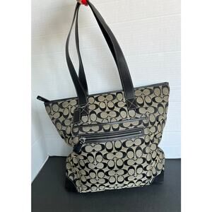 Coach Gray Black Canvas and Leather Signature C Tote Purse Shoulder Bag